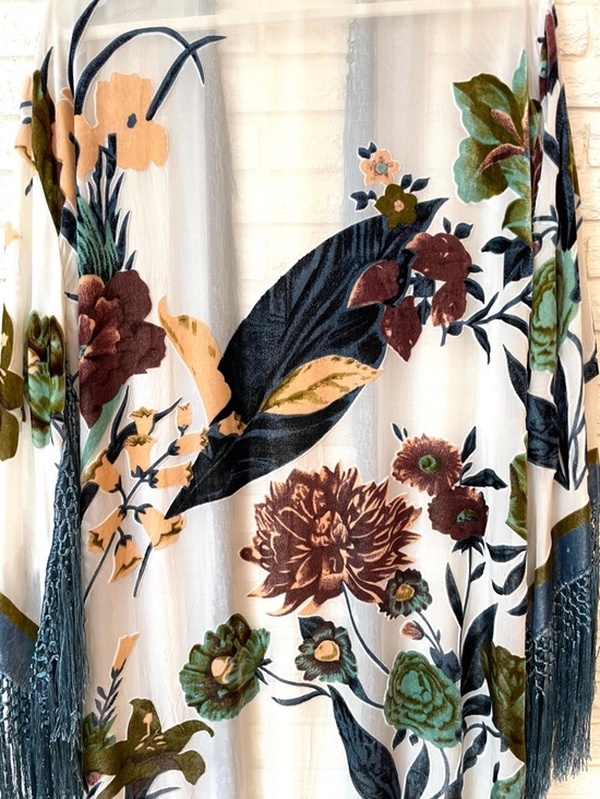 Free People Sugar Magnolia Burnout Velvet Kimono With Fringe One Size O/S - Picture 7 of 12